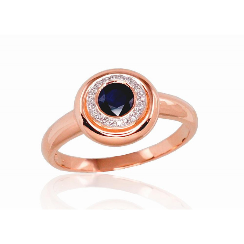 Gold ring 1100524(Au-R+PRh-W)_DI+SA, Red Gold 585°, Rhodium (Plating) , Diamonds , Sapphire