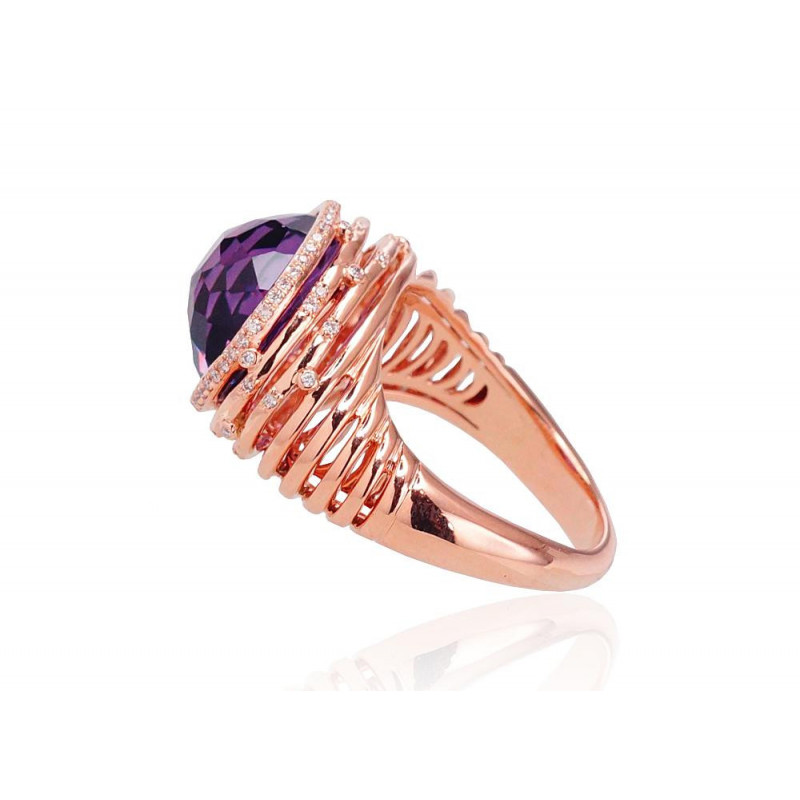 Gold ring 1100532(Au-R)_DI+AM, Red Gold 585°, Diamonds , Amethyst