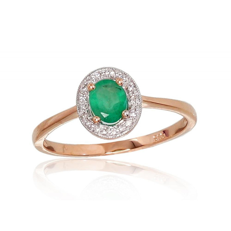 Gold ring 1100662(Au-R+PRh-W)_DI+EM, Red Gold 585°, Rhodium (Plating) , Diamonds , Emerald