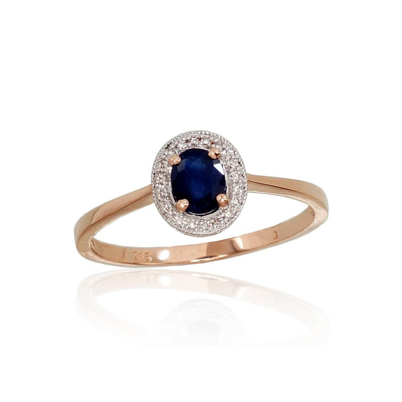 Gold ring 1100662(Au-R+PRh-W)_DI+SA, Red Gold 585°, Rhodium (Plating) , Diamonds , Sapphire