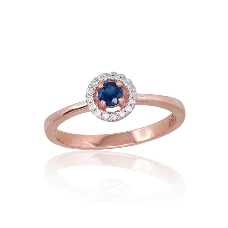 Gold ring 1100705(Au-R+PRh-W)_DI+SA, Red Gold 585°, Rhodium (Plating) , Diamonds , Sapphire