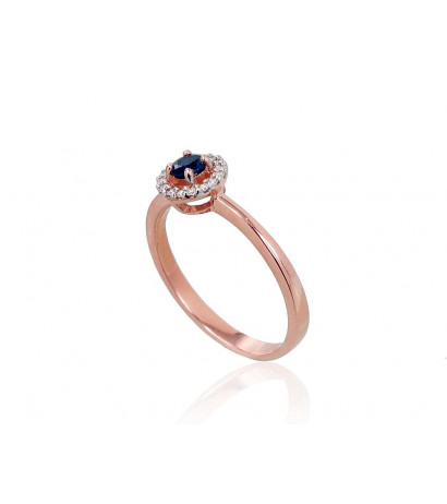 Gold ring 1100705(Au-R+PRh-W)_DI+SA, Red Gold 585°, Rhodium (Plating) , Diamonds , Sapphire