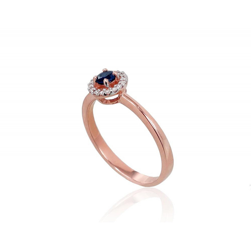 Gold ring 1100705(Au-R+PRh-W)_DI+SA, Red Gold 585°, Rhodium (Plating) , Diamonds , Sapphire