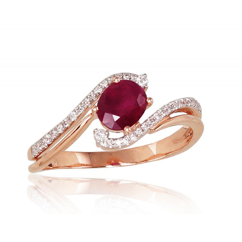 Gold ring 1100811(Au-R+PRh-W)_DI+RB, Red Gold 585°, Rhodium (Plating) , Diamonds , Ruby