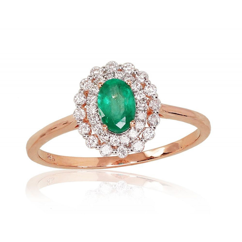 Gold ring 1100812(Au-R+PRh-W)_DI+EM, Red Gold 585°, Rhodium (Plating) , Diamonds , Emerald