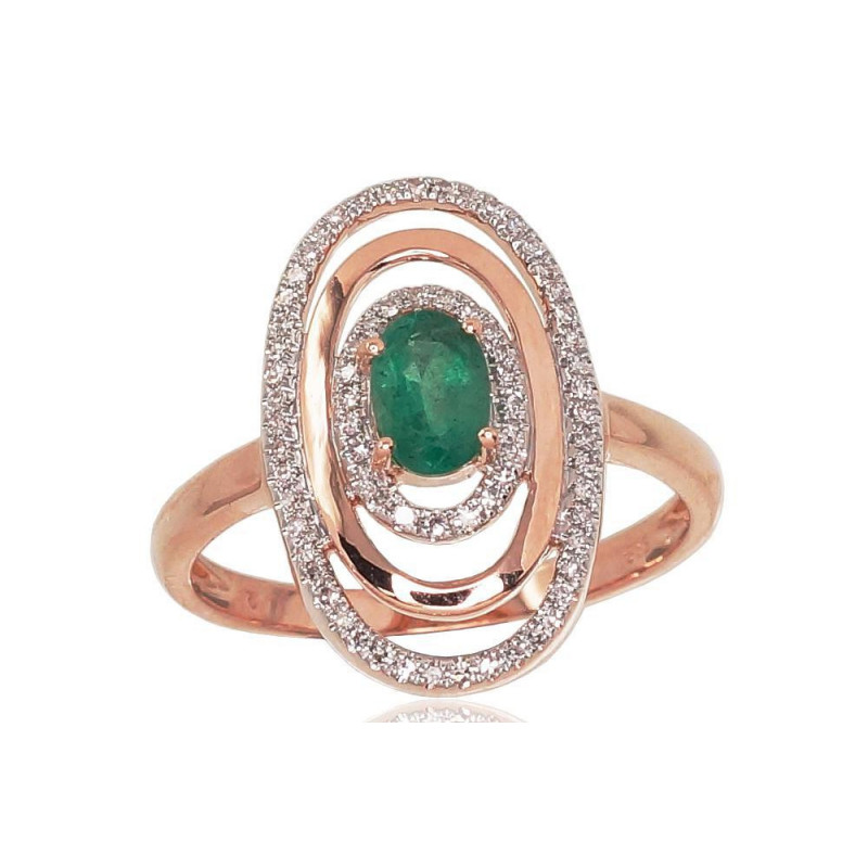 Gold ring 1100813(Au-R+PRh-W)_DI+EM, Red Gold 585°, Rhodium (Plating) , Diamonds , Emerald