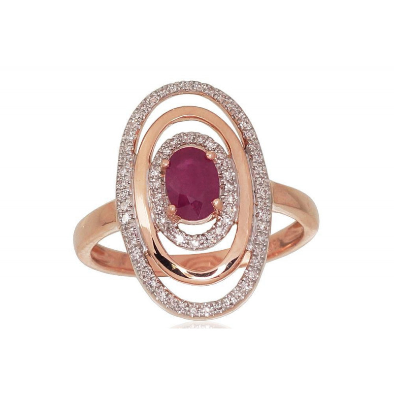 Gold ring 1100813(Au-R+PRh-W)_DI+RB, Red Gold 585°, Rhodium (Plating) , Diamonds , Ruby