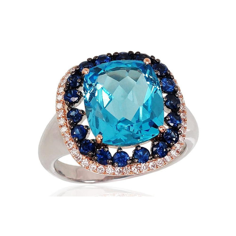 Gold ring 1100816(Au-R+Au-W)_DI+SA+TZB, White/Red Gold 585°, Diamonds , Sapphire , Blue Topaz