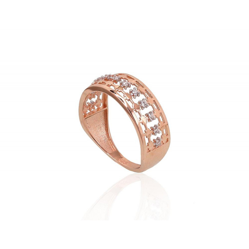 Gold ring 1100884(Au-R+PRh-W)_CZ, Red Gold 585°, Rhodium (Plating) , Zirkons