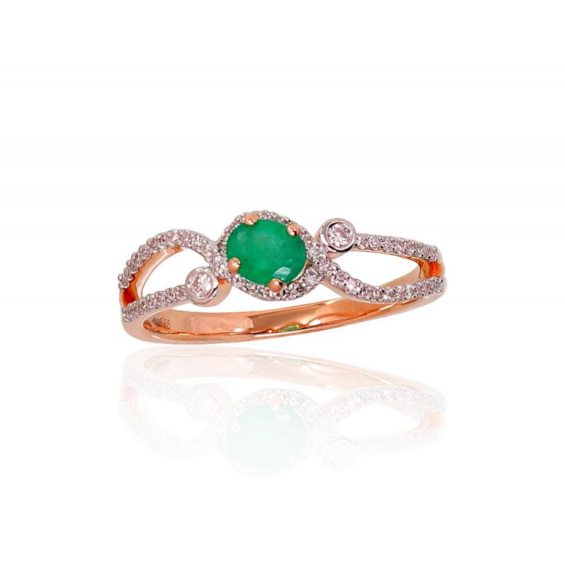 Gold ring 1100903(Au-R+PRh-W)_DI+EM, Red Gold 585°, Rhodium (Plating) , Diamonds , Emerald