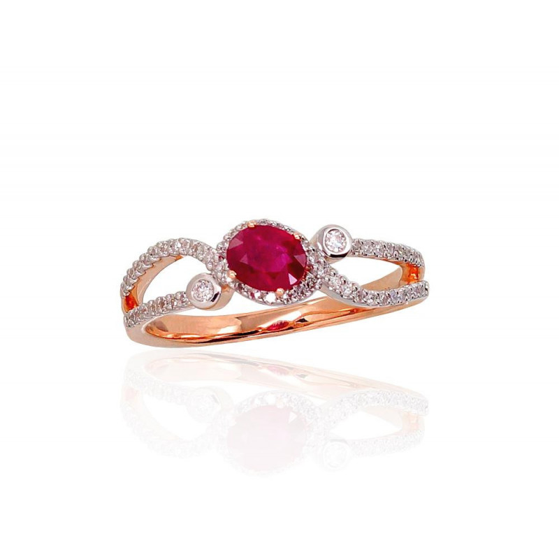 Gold ring 1100903(Au-R+PRh-W)_DI+RB, Red Gold 585°, Rhodium (Plating) , Diamonds , Ruby