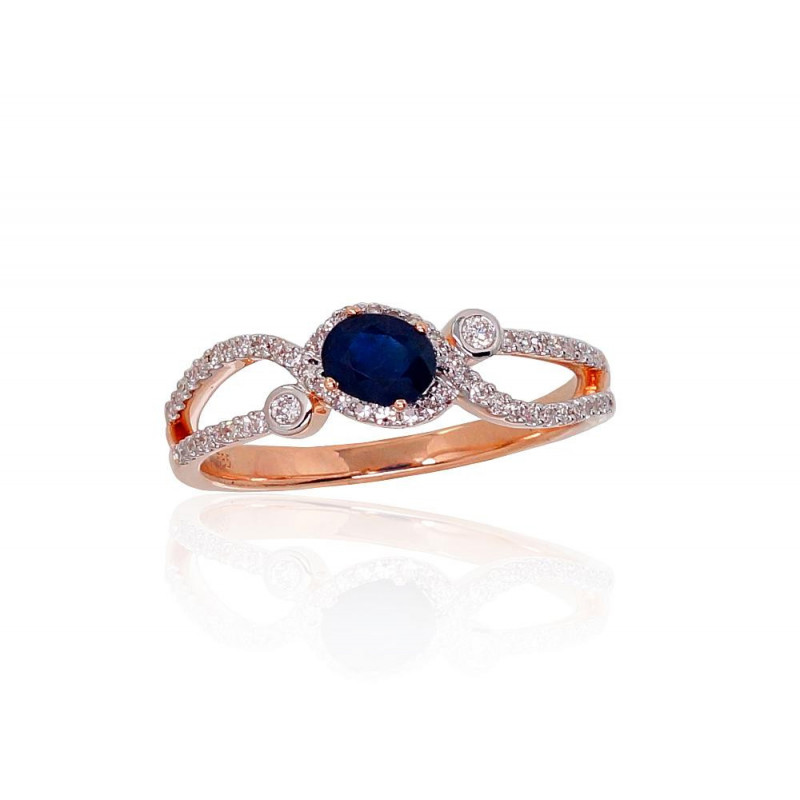 Gold ring 1100903(Au-R+PRh-W)_DI+SA, Red Gold 585°, Rhodium (Plating) , Diamonds , Sapphire