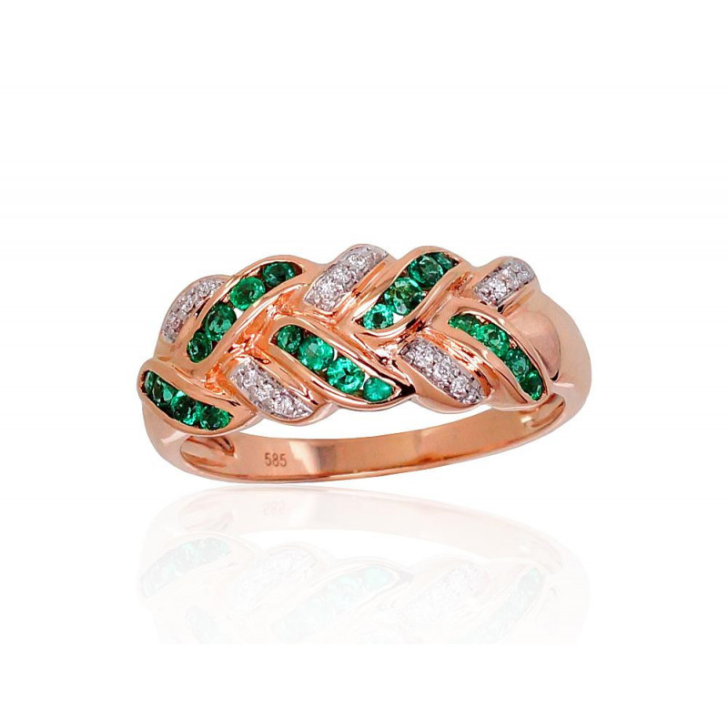 Gold ring 1100905(Au-R+PRh-W)_DI+EM, Red Gold 585°, Rhodium (Plating) , Diamonds , Emerald