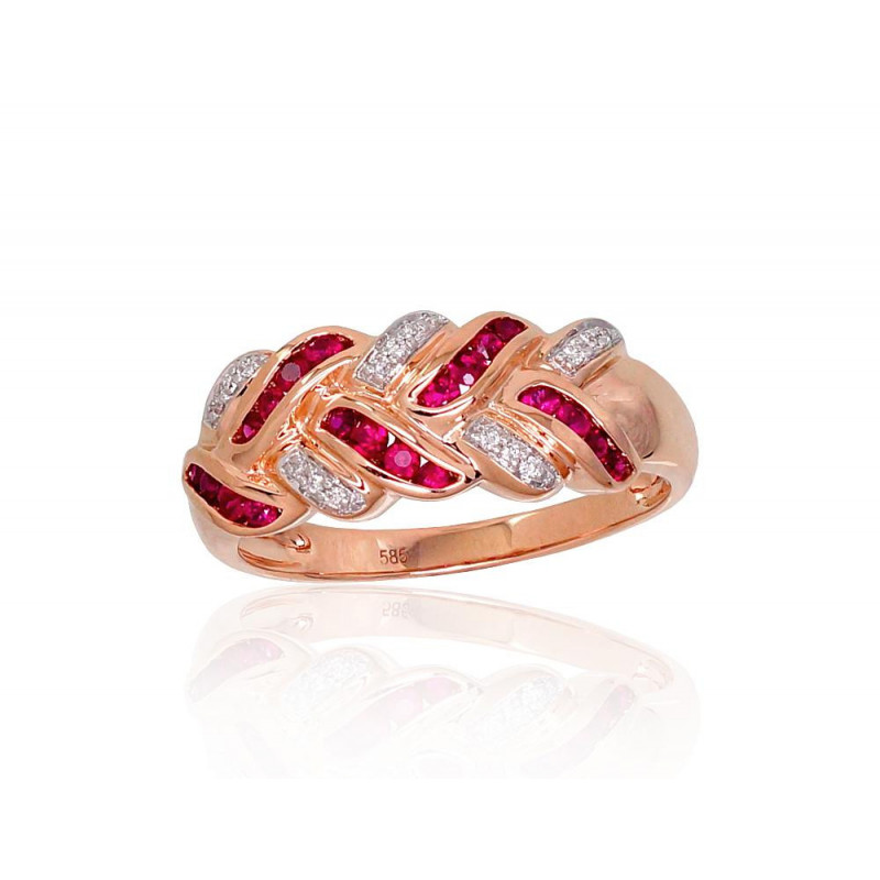 Gold ring 1100905(Au-R+PRh-W)_DI+RB, Red Gold 585°, Rhodium (Plating) , Diamonds , Ruby