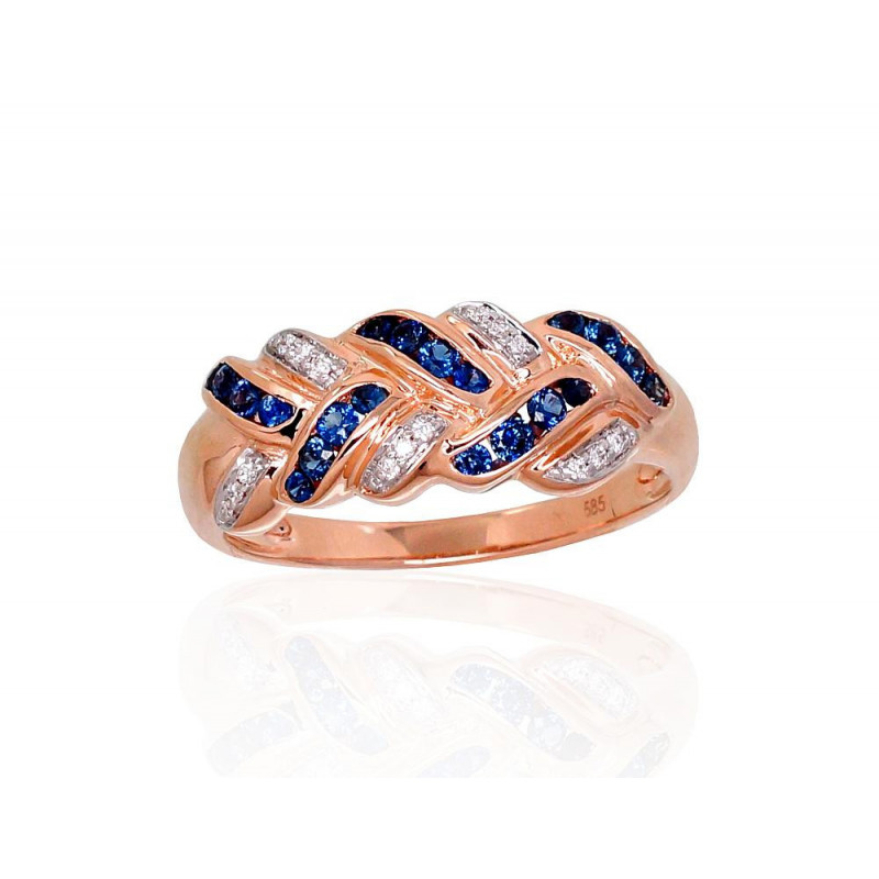 Gold ring 1100905(Au-R+PRh-W)_DI+SA, Red Gold 585°, Rhodium (Plating) , Diamonds , Sapphire