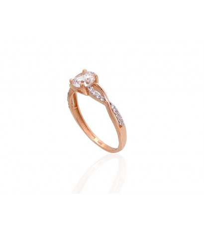 Gold ring 1100911(Au-R+PRh-W)_CZ, Red Gold 585°, Rhodium (Plating) , Zirkons