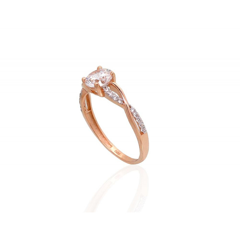 Gold ring 1100911(Au-R+PRh-W)_CZ, Red Gold 585°, Rhodium (Plating) , Zirkons