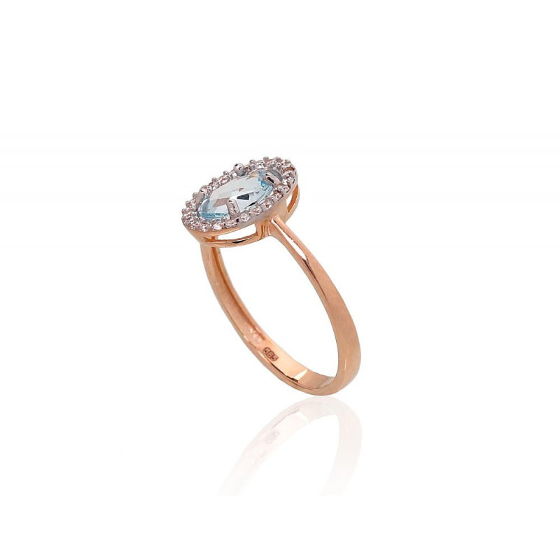 Gold ring 1100912(Au-R+PRh-W)_CZ+TZLB, Red Gold 585°, Rhodium (Plating) , Zirkons , Sky Blue Topaz