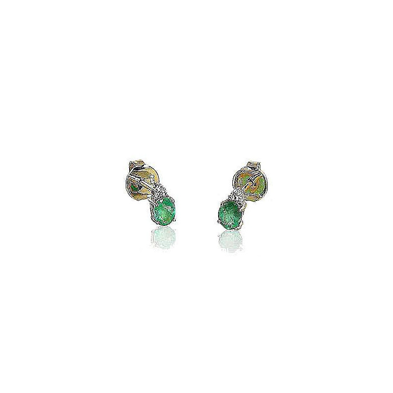 Gold classic studs earrings 1200248(Au-R+PRh-W)_DI+EM, Red Gold 585°, Rhodium (Plating) , Diamonds , Emerald