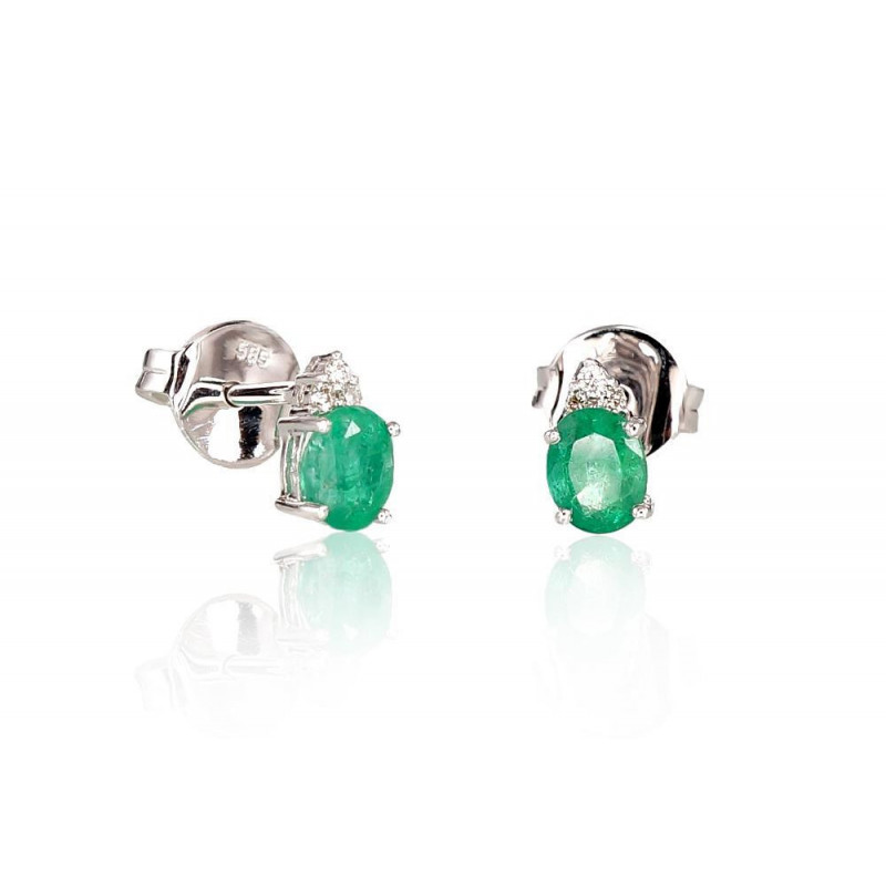 Gold classic studs earrings 1200248(Au-W)_DI+EM, White Gold 585°, Diamonds , Emerald