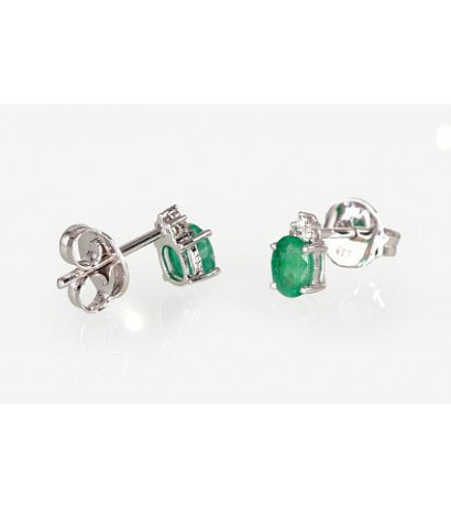 Gold classic studs earrings 1200248(Au-W)_DI+EM, White Gold 585°, Diamonds , Emerald