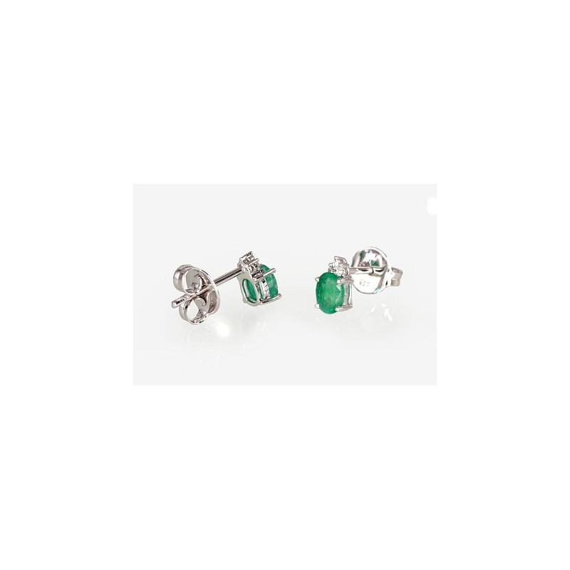 Gold classic studs earrings 1200248(Au-W)_DI+EM, White Gold 585°, Diamonds , Emerald