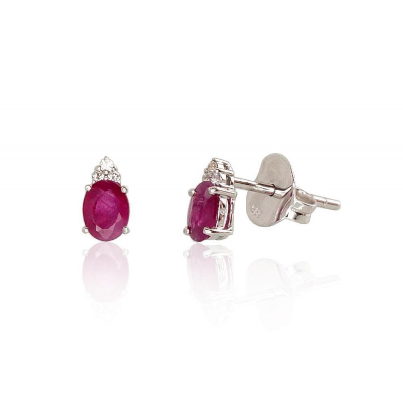 Gold classic studs earrings 1200248(Au-W)_DI+RB, White Gold 585°, Diamonds , Ruby