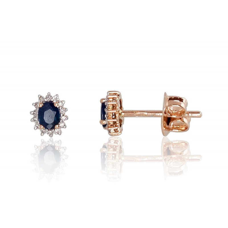 Gold classic studs earrings 1200249(Au-R+PRh-W)_DI+SA, Red Gold 585°, Rhodium (Plating) , Diamonds , Sapphire