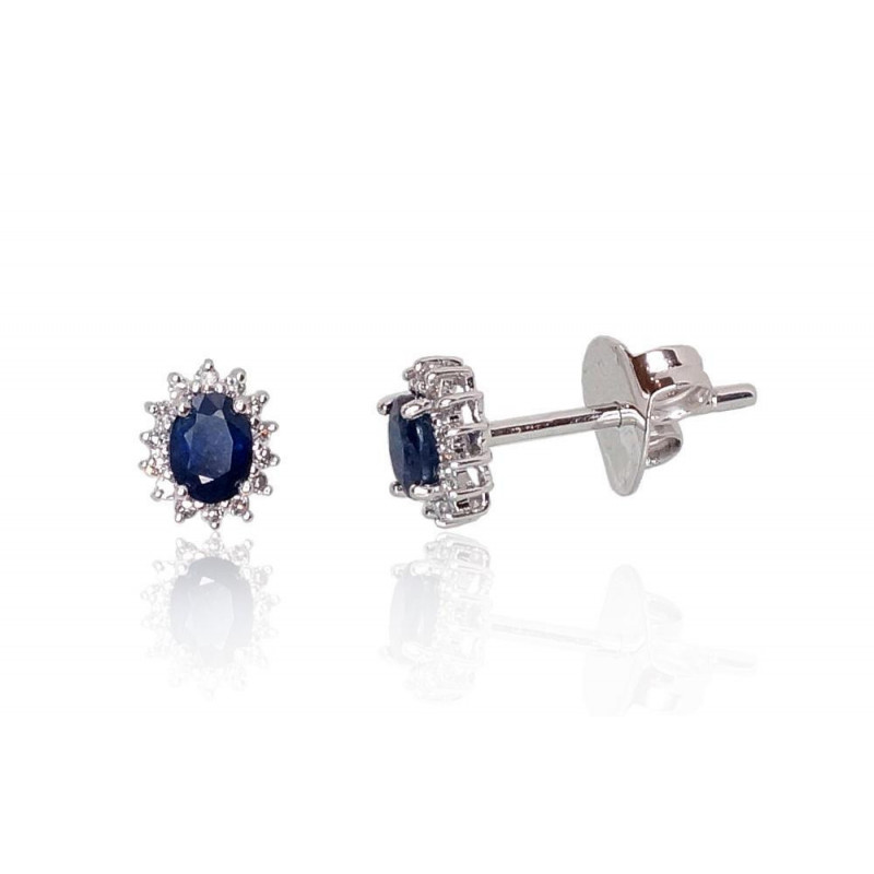 Gold classic studs earrings 1200249(Au-W)_DI+SA, White Gold 585°, Diamonds , Sapphire