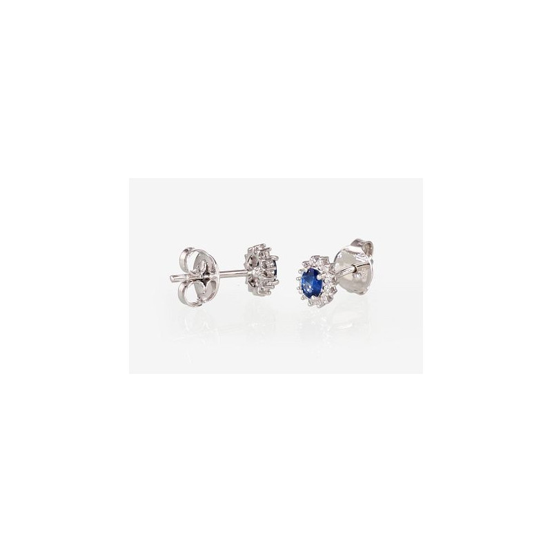 Gold classic studs earrings 1200249(Au-W)_DI+SA, White Gold 585°, Diamonds , Sapphire