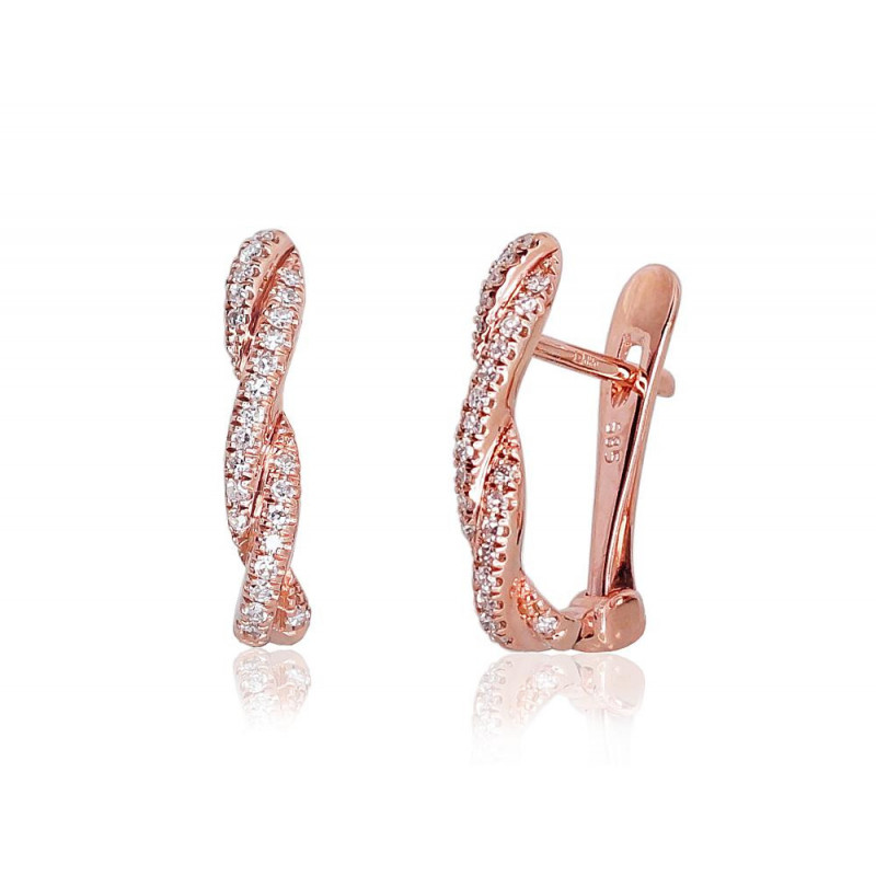 Gold earrings with 'english' lock 1200273(Au-R)_DI, Red Gold 585°, Diamonds