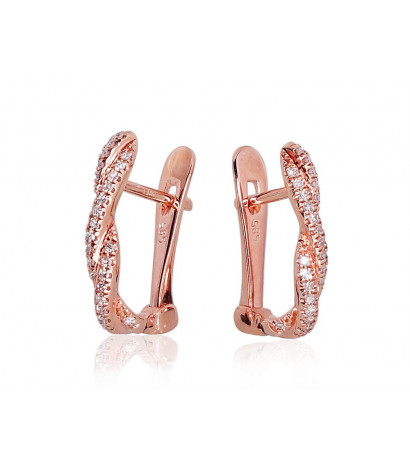 Gold earrings with 'english' lock 1200273(Au-R)_DI, Red Gold 585°, Diamonds