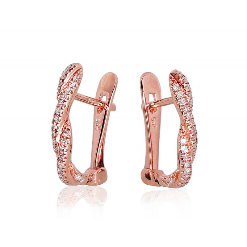 Gold earrings with 'english' lock 1200273(Au-R)_DI, Red Gold 585°, Diamonds