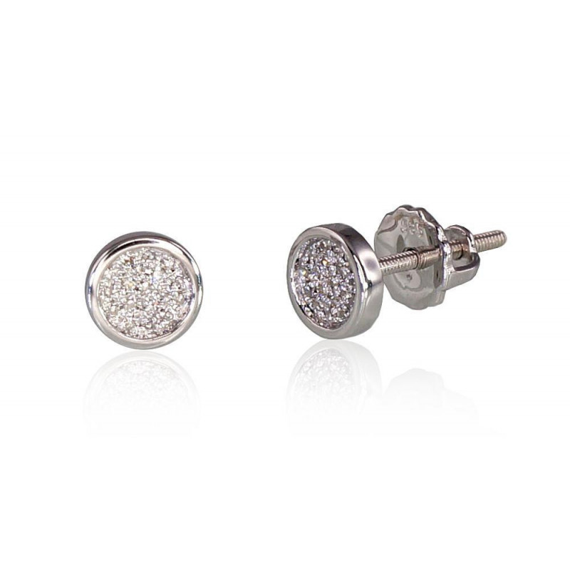 Gold screw studs earrings 1200453(Au-W)_DI, White Gold 585°, Diamonds