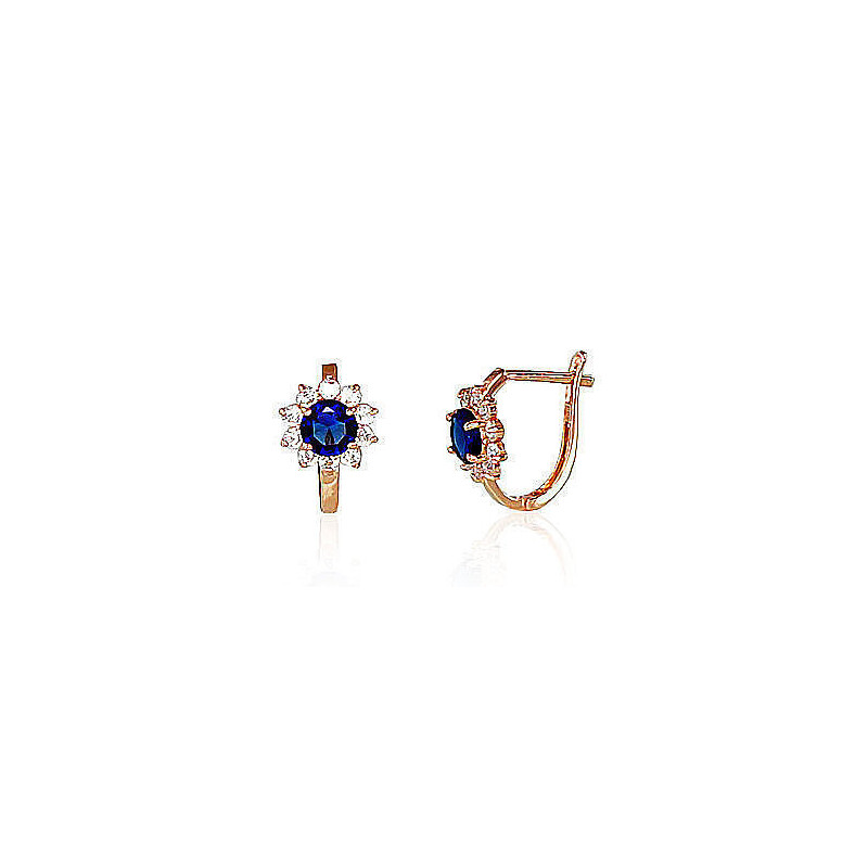 Gold earrings with 'english' lock 1200489(Au-R)_CZ+CZ-B, Red Gold 585°, Zirkons