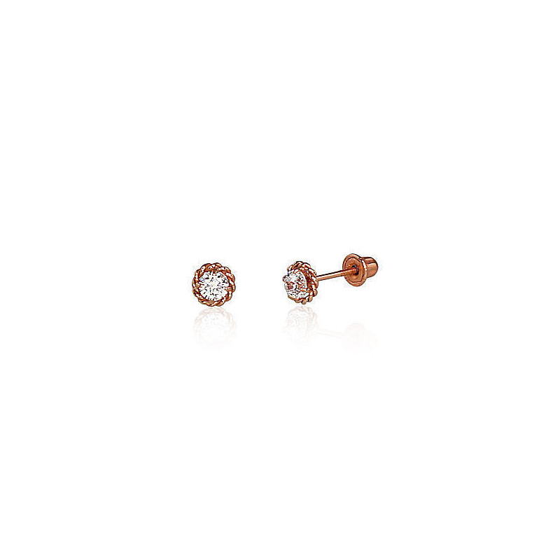 Gold screw studs earrings 1200499(Au-R)_CZ, Red Gold 585°, Zirkons