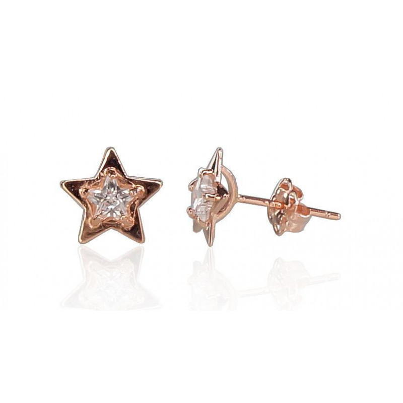 Gold classic studs earrings 1200626(Au-R)_CZ, Red Gold 585°, Zirkons