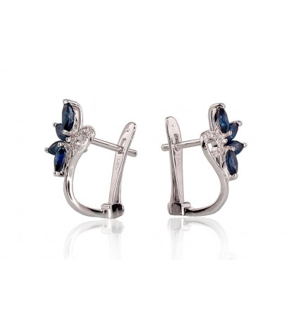 Gold earrings with 'english' lock 1200717(Au-W)_DI+SA, White Gold 585°, Diamonds , Sapphire