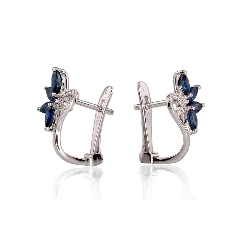 Gold earrings with 'english' lock 1200717(Au-W)_DI+SA, White Gold 585°, Diamonds , Sapphire