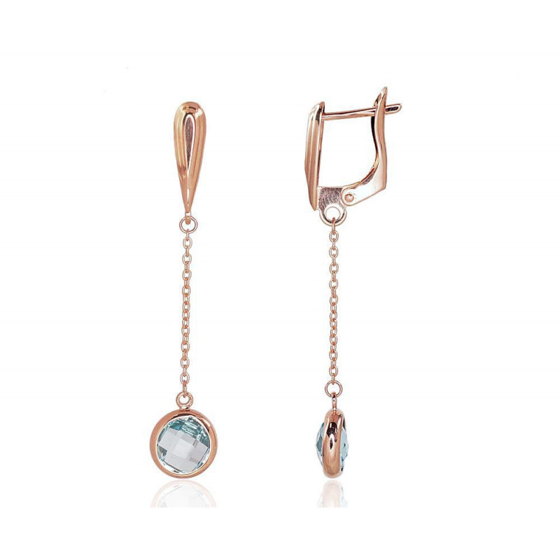 Gold earrings with 'english' lock 1200720(Au-R)_TZLB, Red Gold	585°, Sky Blue Topaz