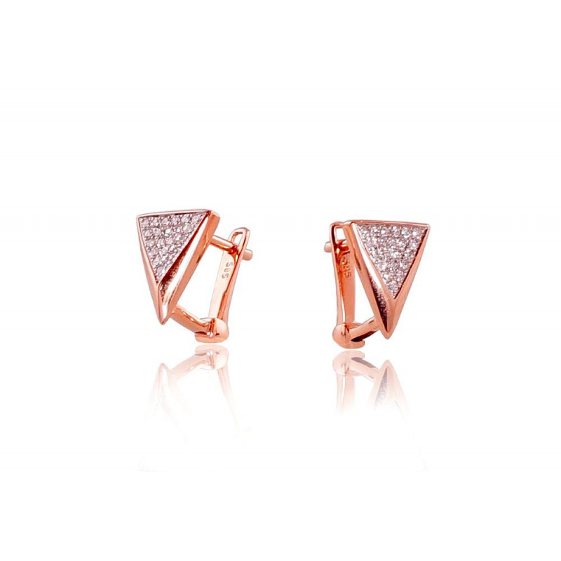 Gold earrings with 'english' lock 1200793(Au-R+PRh-W)_DI, Red Gold 585°, Rhodium (Plating) , Diamonds