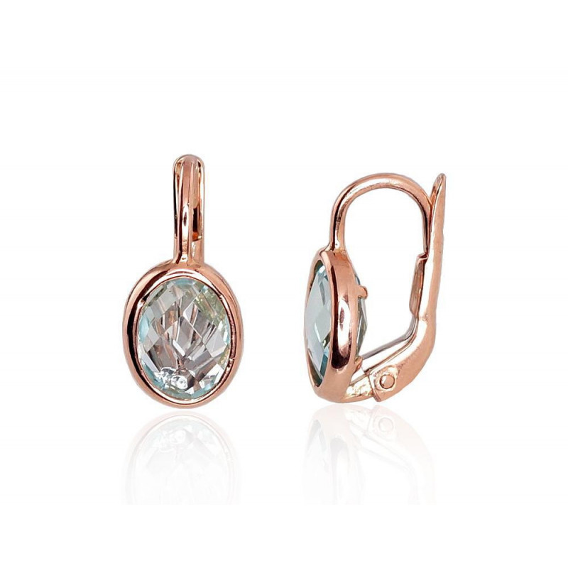 Gold earrings with 'english' lock 1200859(Au-R)_TZLB, Red Gold 585°, Sky Blue Topaz