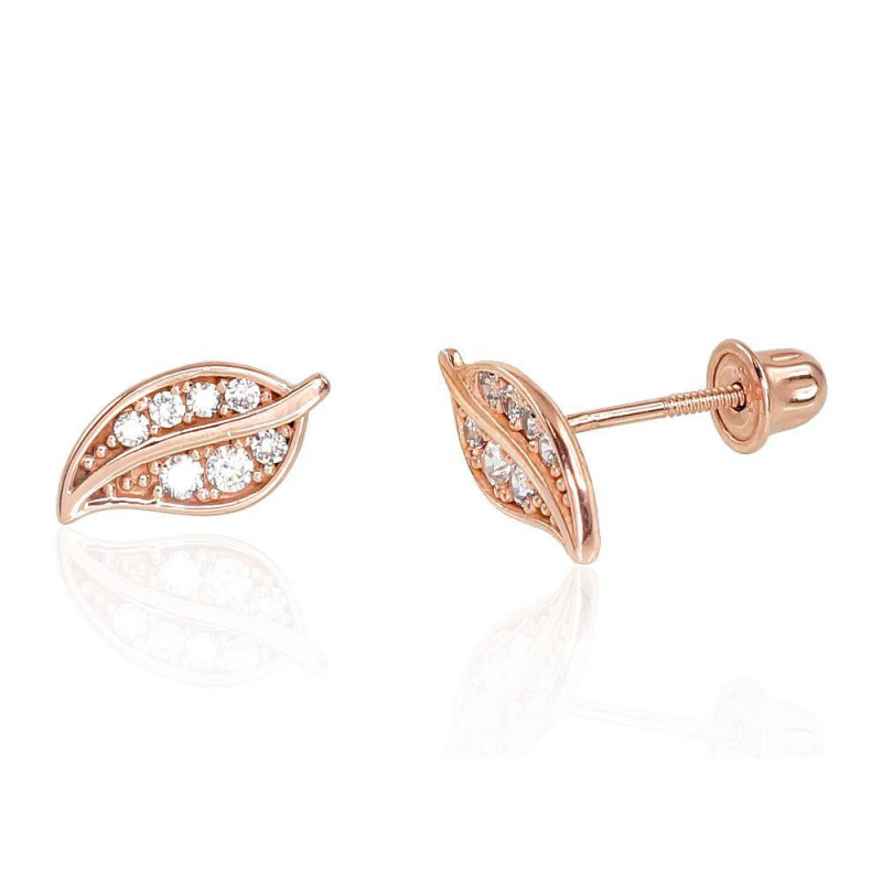 Gold screw studs earrings 1200994(Au-R)_CZ, Red Gold 585°, Zirkons