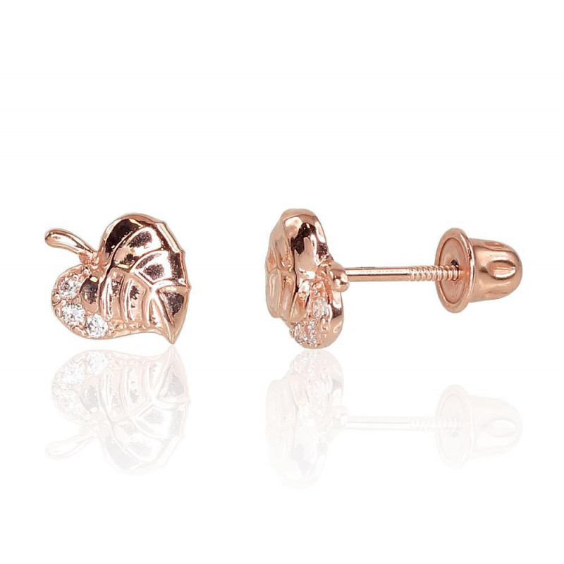 Gold screw studs earrings 1200995(Au-R)_CZ, Red Gold 585°, Zirkons