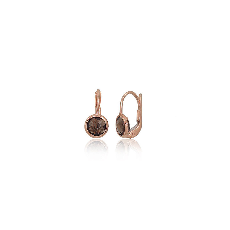 Gold earrings with 'english' lock 1201062(Au-R)_KZSM, Red Gold 585°, Smoky Quarz