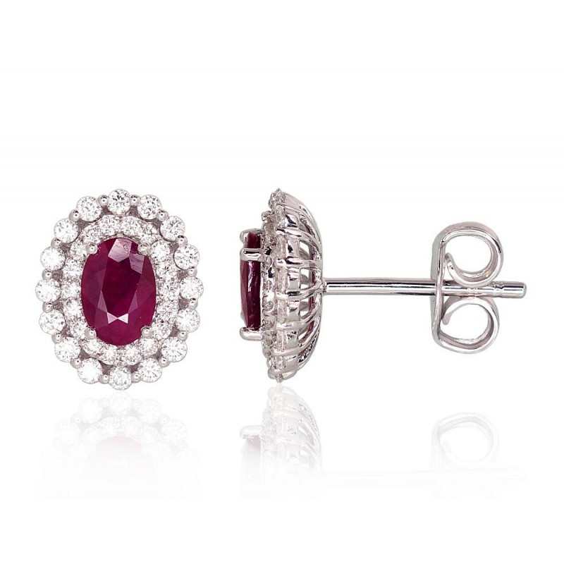 Gold classic studs earrings 1201133(Au-W)_DI+RB, White Gold 585°, Diamonds , Ruby