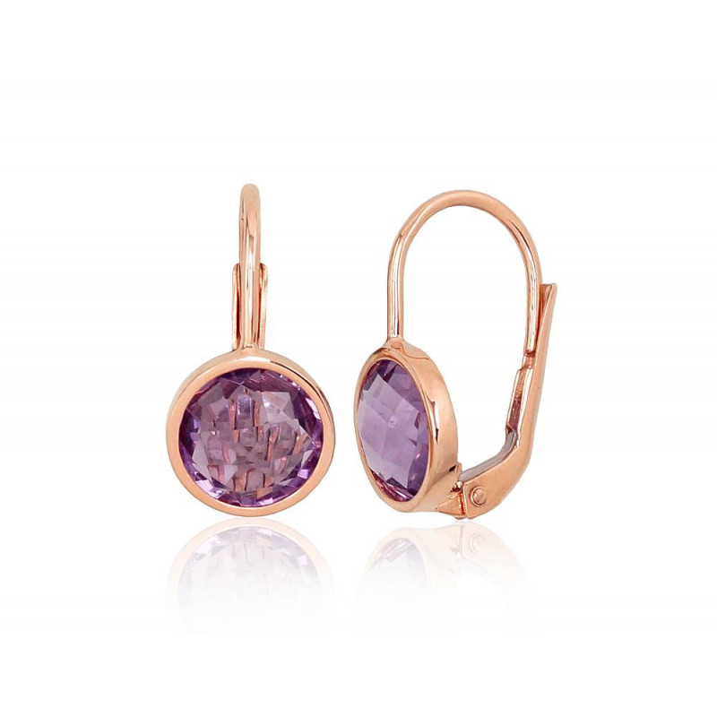 Gold earrings with 'english' lock 1201181(Au-R)_AM, Red Gold 585°, Amethyst