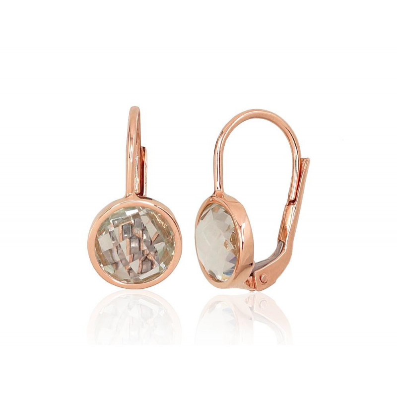 Gold earrings with 'english' lock 1201181(Au-R)_AMG, Red Gold 585°, Green Amethyst