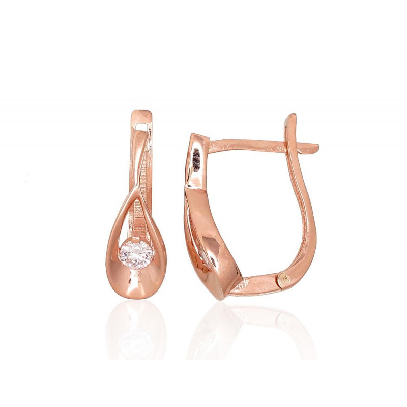 Gold earrings with 'english' lock 1201194(Au-R)_CZ, Red Gold 585°, Zirkons