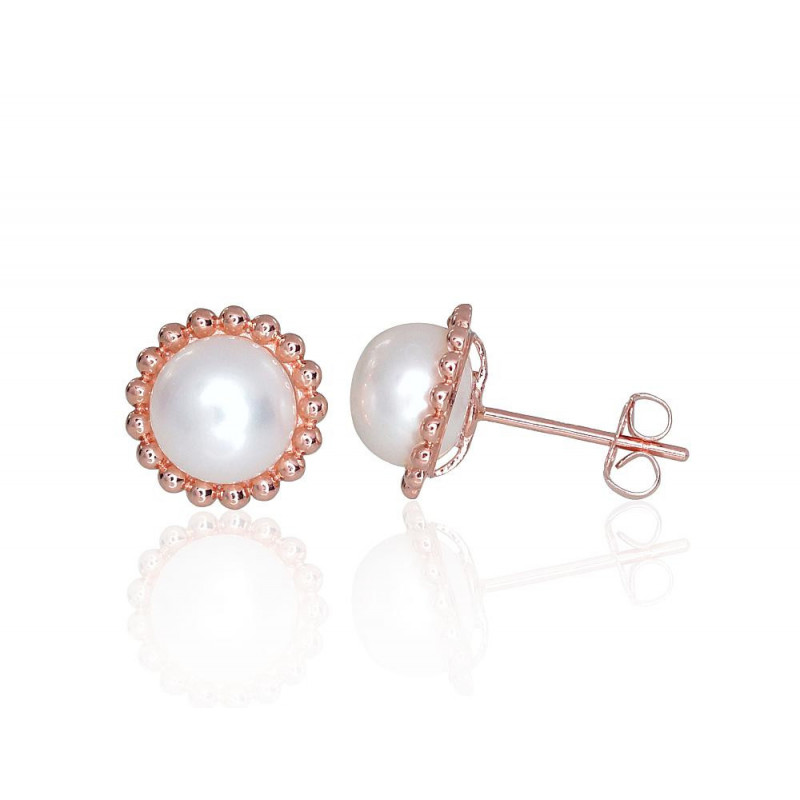 Gold classic studs earrings 1201215(Au-R)_PE, Red Gold 585°, Fresh-water Pearl